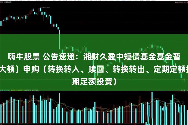 嗨牛股票 公告速递：湘财久盈中短债基金基金暂停（大额）申购（转换转入、赎回、转换转出、定期定额投资）