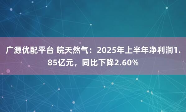 广源优配平台 皖天然气：2025年上半年净利润1.85亿元，同比下降2.60%